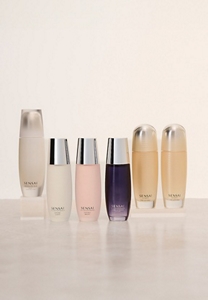 Group of Sensai Step 1 lotions next to each other on top of light gray glossy surface